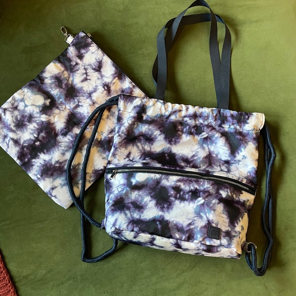 White and Purple tie dye JOY LAB drawstring Backpack & Pouch